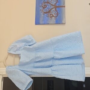 Mud Pie Blue Dress With Puff Short Sleeves